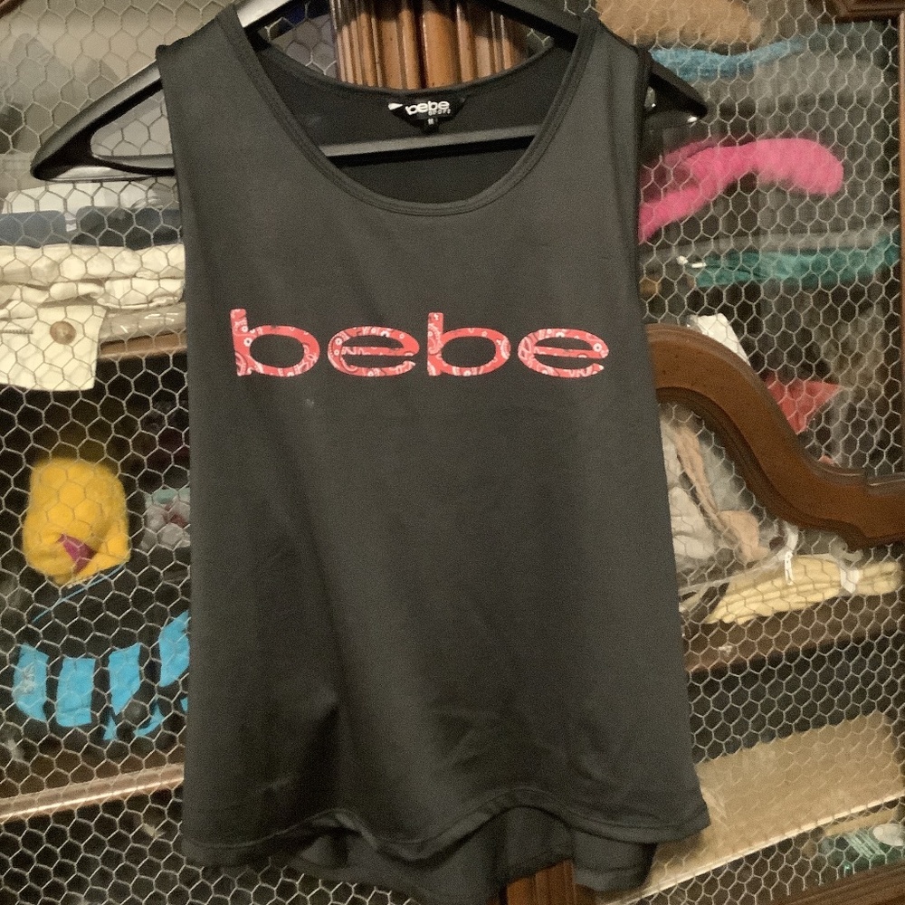 💕Bebe SportBlack with Paisley print logo Razorback tank M
